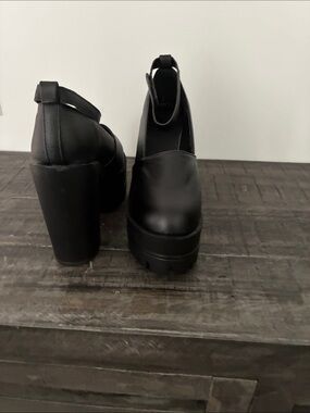 Black Platform Chunky Heel Women's Shoes
